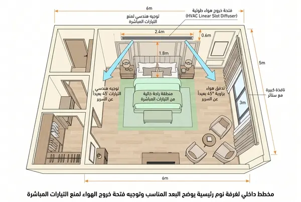 توزيع التكييف في غرف النوم وفتحات خروج الهواء