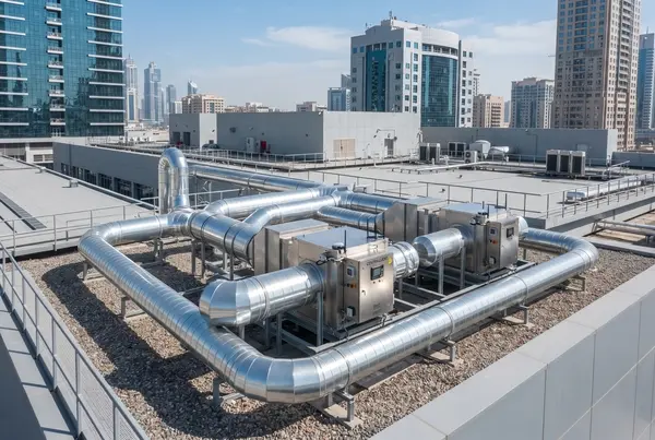 نظام شفاطات مركزية ذكي ومتطور مركب باحترافية على سطح مبنى تجاري