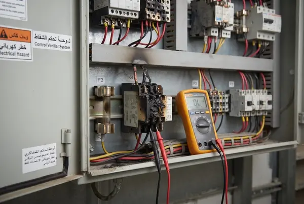 فيوز محترق وريلاي متضرر داخل لوحة تحكم شفاط مركزي
